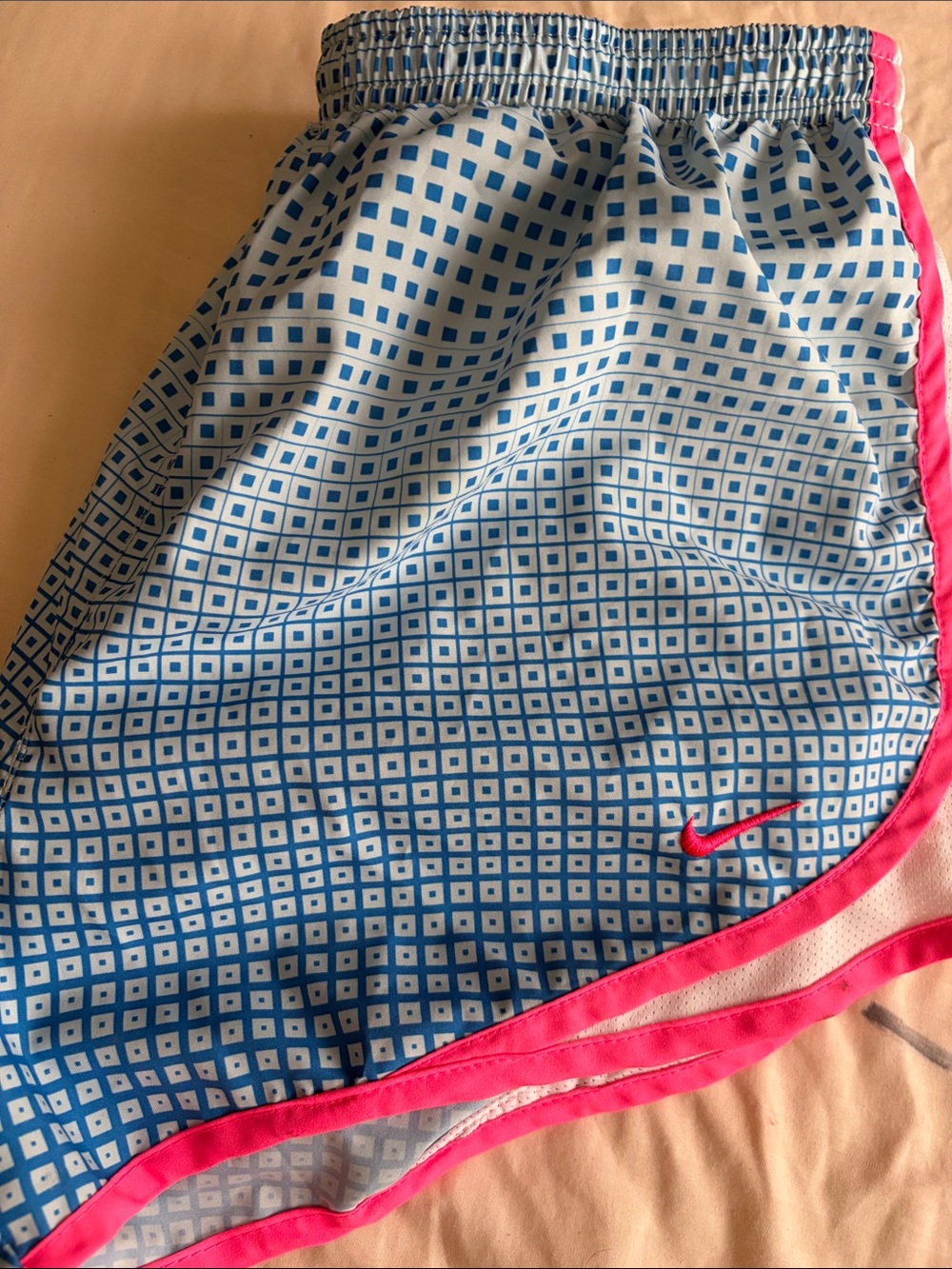 Nike  Dri Fit  Blue Geometric Sport Shorts with Pink Trim women size Medium